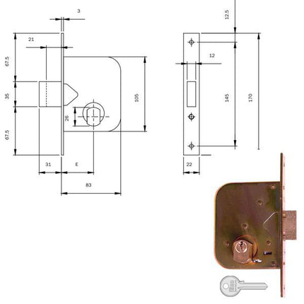 SERRATURA INFILARE FERRO E45 601450 ISEO