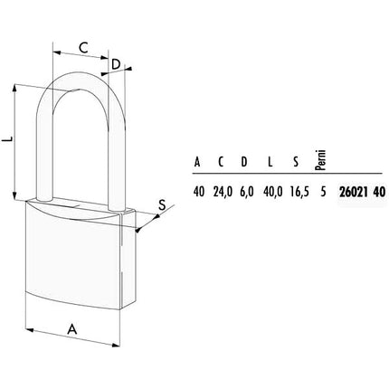 LUCCHETTO OTTONE mm 40 ARCO INOX LUNGO 26021 CISA