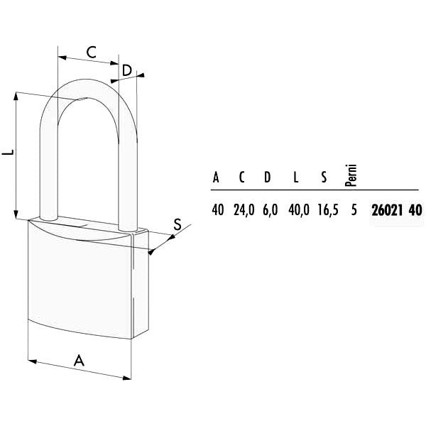 LUCCHETTO OTTONE mm 40 ARCO INOX LUNGO 26021 CISA