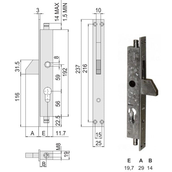 SERRATURA INFILARE MONTANTI ALL 46305-19-0 CISA