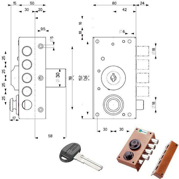 SERRATURA SIC.SEMPLICE DX POMPA SCR. 30416 MOTTURA