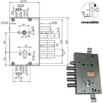 SERRATURA SIC.TRIPLICE CIL. E63 RCI664+33/270 MOIA