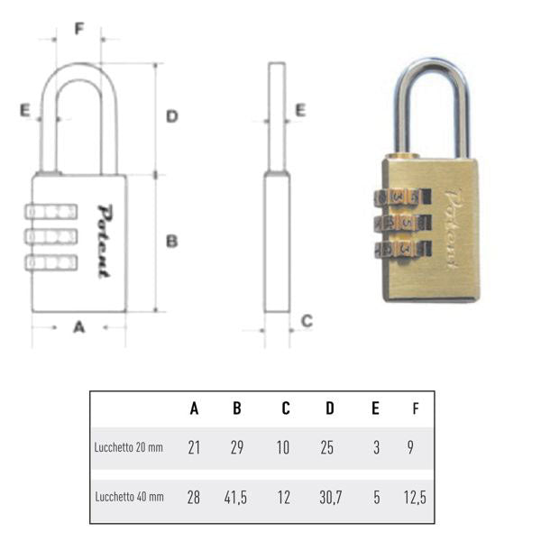 LUCCHETTO OTTONE mm 20 COMBINAZIONE POTENT