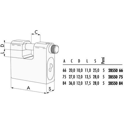 LUCCHETTO CORAZZATO mm 84 SERRANDE 28550 CISA