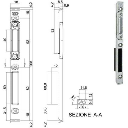 INCONTRO SERRATURE SICURTOP mm 18x208 W11692 AGB