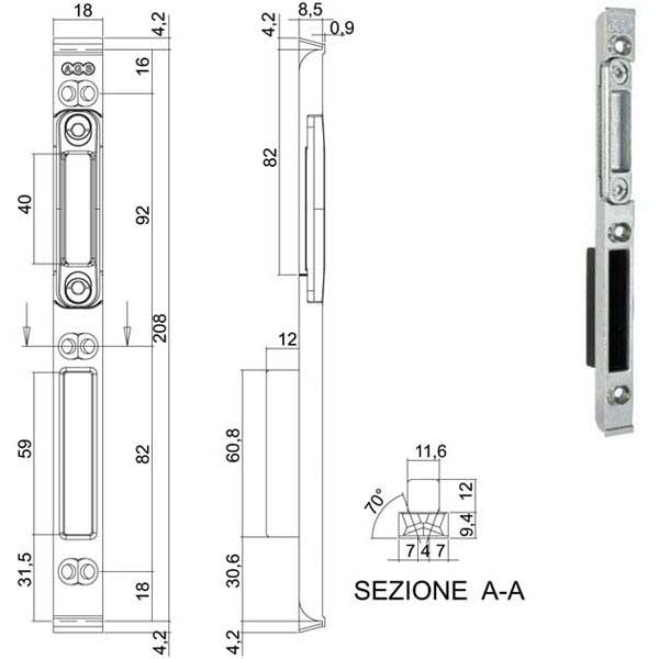 INCONTRO SERRATURE SICURTOP mm 18x208 W11692 AGB