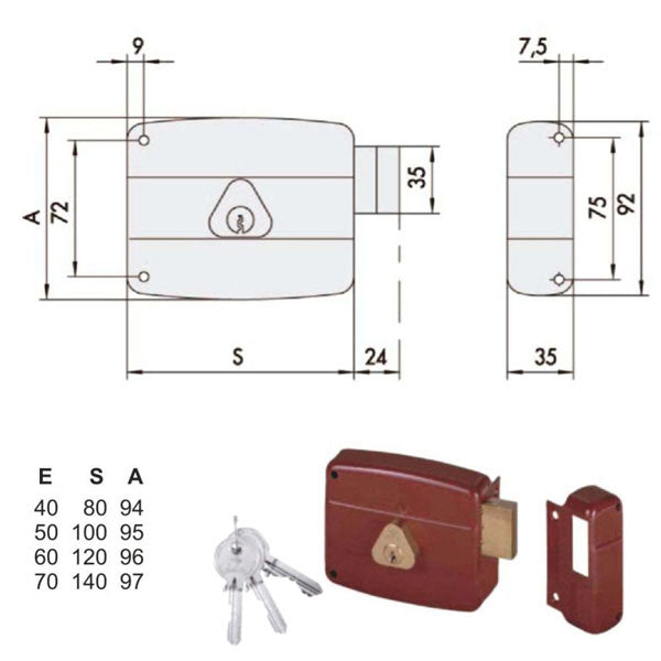 SERRATURA APP.LEGNO DX 50141-50-1 CISA