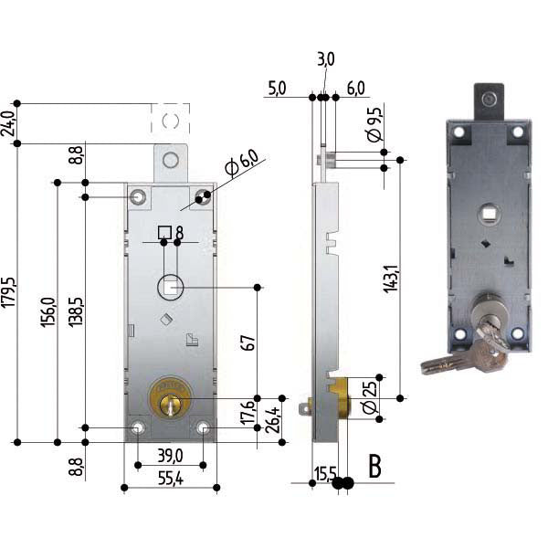 SERRATURA BASCULE CIL.TONDO C/Q SICUR. W551 PREFER