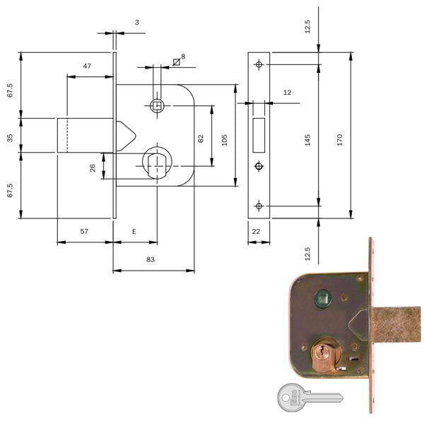 SERRATURA INFILARE FERRO E45 600450 ISEO