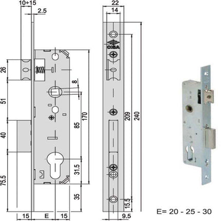 SERRATURA INFILARE MONTANTI ALL 44661-20-0 CISA