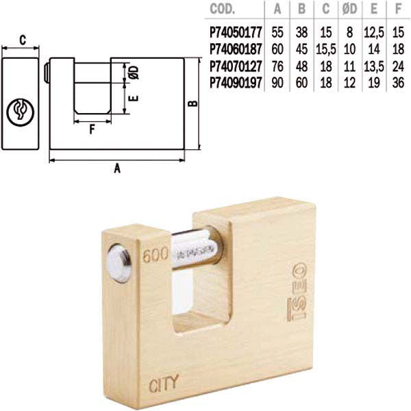 LUCCHETTO OTTONE mm 55 SERRANDE CITY ISEO