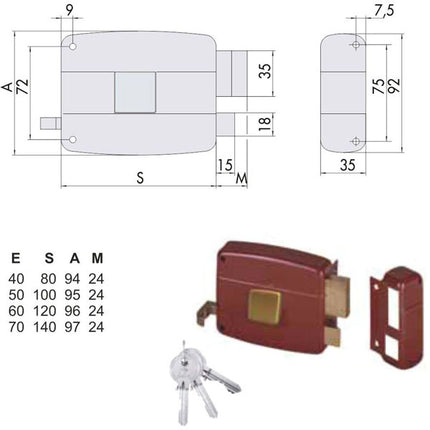 SERRATURA APP.LEGNO DX 50111-50-1 CISA