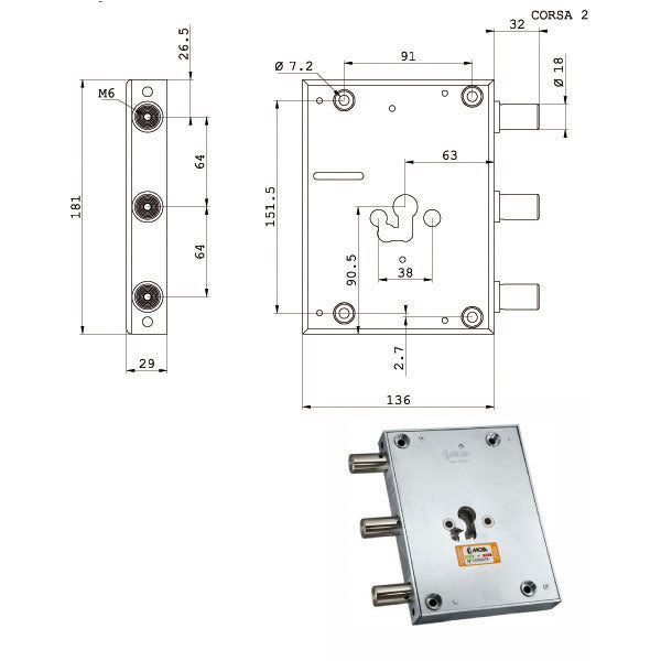 SERRATURA SIC.TRIPLICE CIL. E63 RFI661/640 MOIA