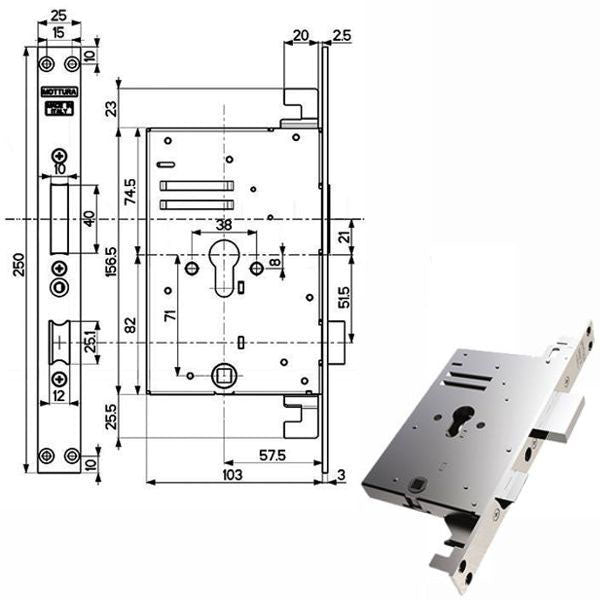 SERRATURA INFILARE FERRO TRIPLICE 89B75 MOTTURA