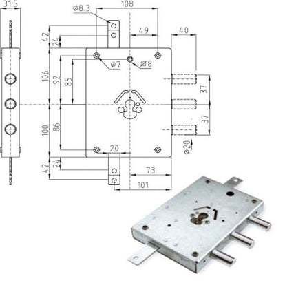 SERRATURA SIC.TRIPLICE DX CILINDRO E63 32Y ATRA