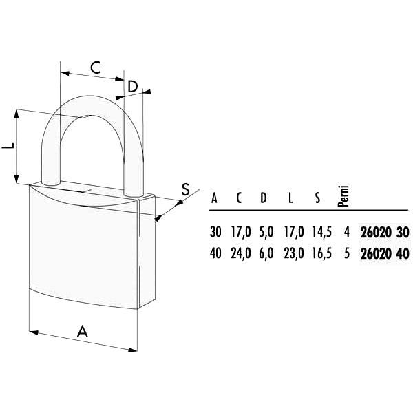 LUCCHETTO OTTONE mm 30 ARCO INOX 26020 CISA
