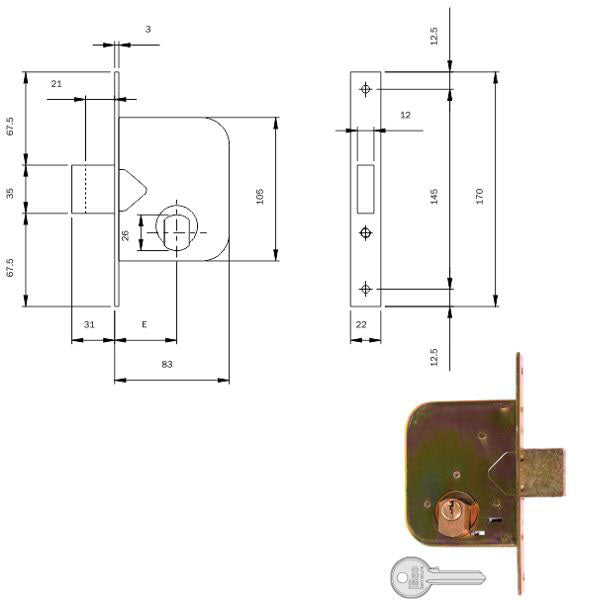 SERRATURA INFILARE FERRO E45 603450 ISEO