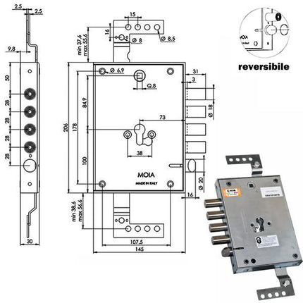 SERRATURA SIC.TRIPLICE CIL. E73 RPO664/281 MOIA