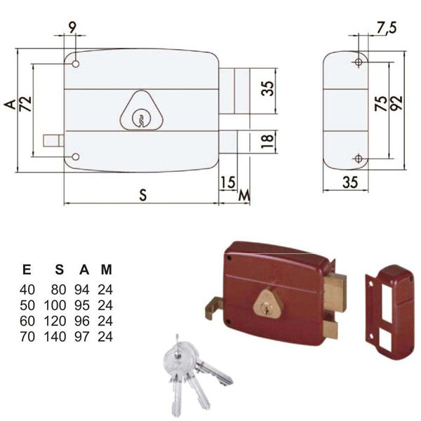 SERRATURA APP.LEGNO SX 50121-70-2 CISA