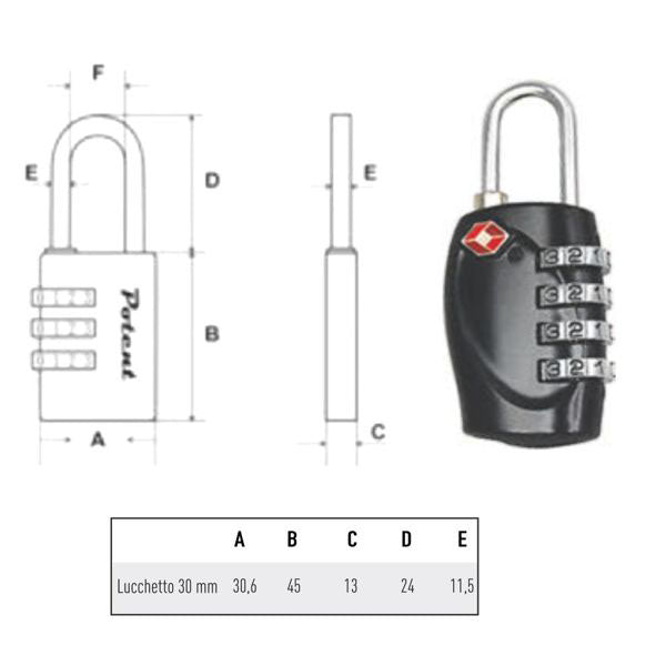 LUCCHETTO LEGA mm 30 COMBINAZIONE TSA POTENT