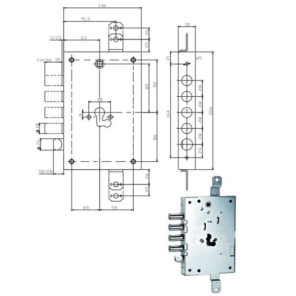 SERRATURA SIC.TRIPLICE E63/E73 668.1328.0G00 ISEO