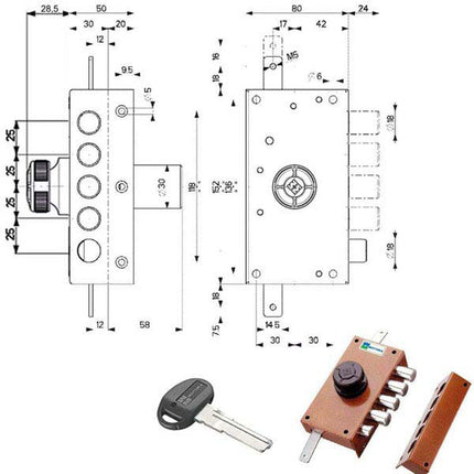 SERRATURA SIC.TRIPLICE DX POMPA SCR. 30437 MOTTURA