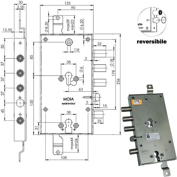 SERRATURA SIC.TRIPLICE CIL. E63 RMTO6654/370 MOIA