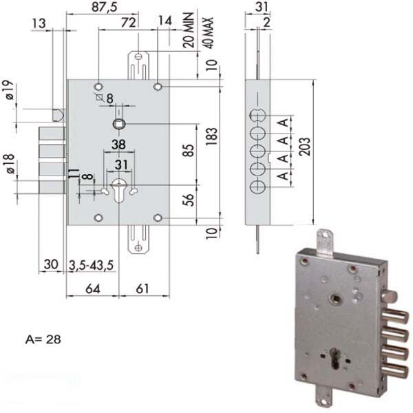 SERRATURA SICUREZZA TRIPLICE 56515-28-B CISA