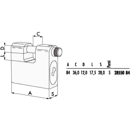 LUCCHETTO CORAZZATO mm 84 SERRANDE KA 28550 CISA