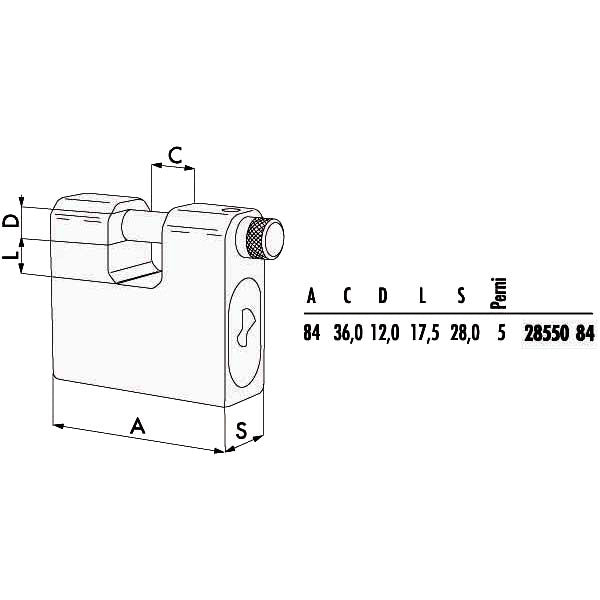 LUCCHETTO CORAZZATO mm 84 SERRANDE KA 28550 CISA