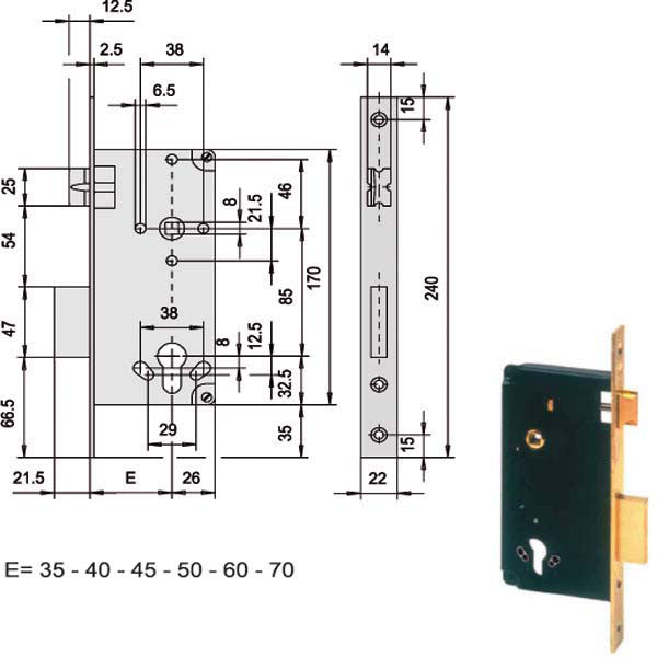 SERRATURA INFILARE LEGNO 5C611-35-0 CISA