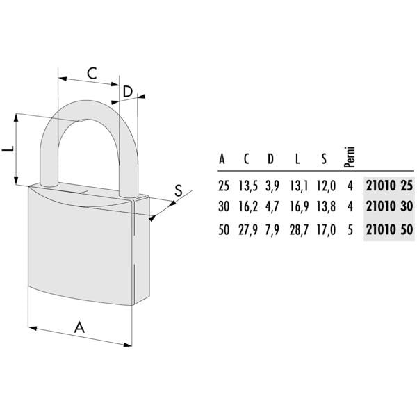 LUCCHETTO OTTONE mm 30 21090 CISA LL