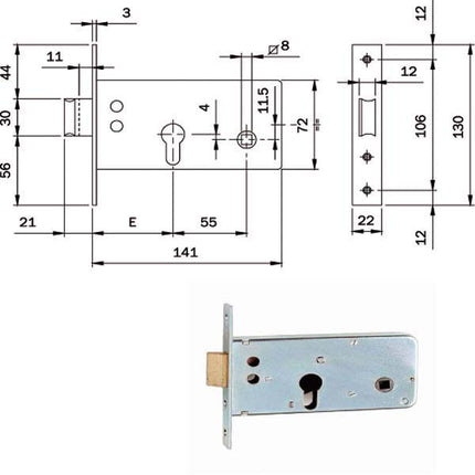 SERRATURA INFILARE FASCE ALL F22 E 60 720600 ISEO
