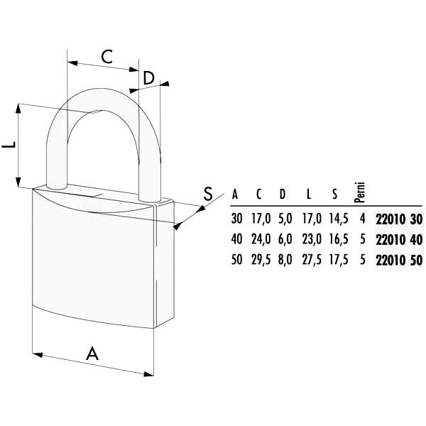 LUCCHETTO OTTONE mm 30 KA CHIAVE UGUALE 22010 CISA
