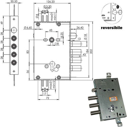 SERRATURA SIC.TRIPLICE CIL. E63 RCI664+10/280 MOIA