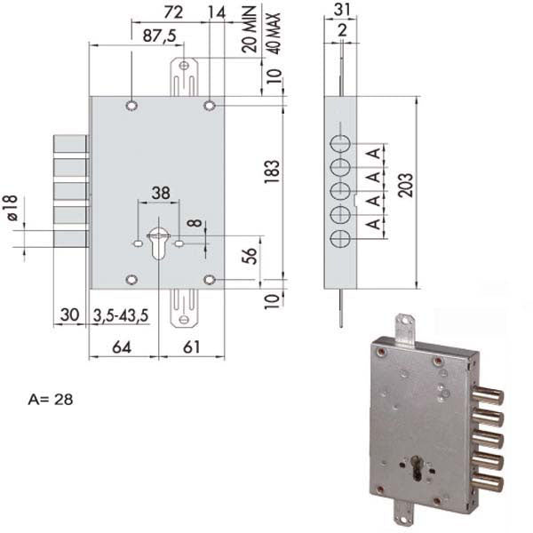 SERRATURA SICUREZZA TRIPLICE 56505-28-B CISA