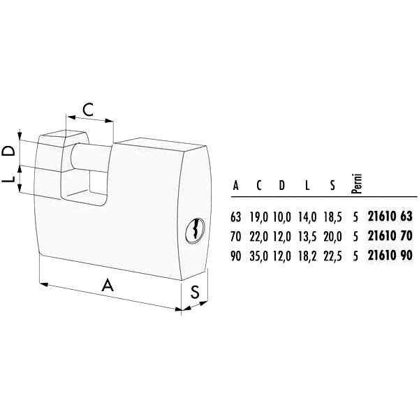 LUCCHETTO OTTONE mm 63 SERRANDE 21610 CISA LL