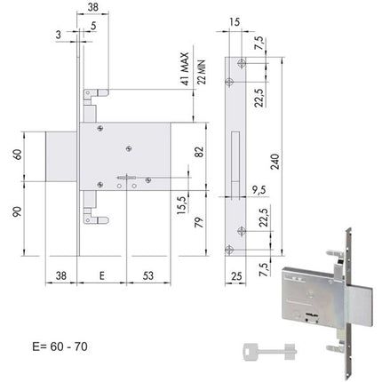 SERRATURA INFILARE FERRO 57016-60-0 CISA