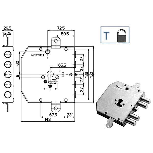 SERRATURA SIC.TRIPLICE 89E31 MOTTURA