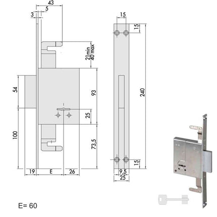 SERRATURA INFILARE FERRO 57225-60-0 CISA