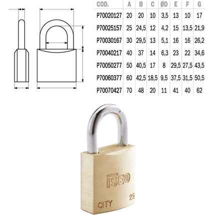 LUCCHETTO OTTONE mm 20 KA CITY ISEO