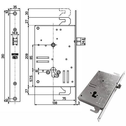 SERRATURA INFILARE FERRO TRIPLICE 898V6 MOTTURA