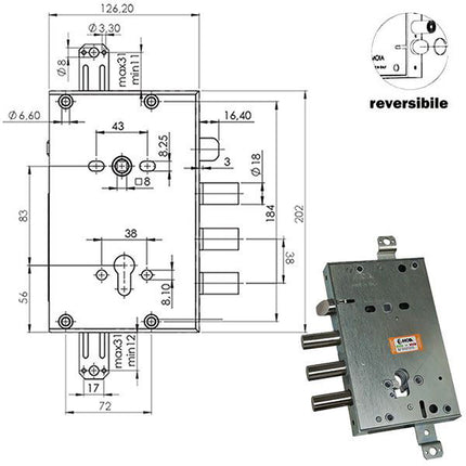 SERRATURA SICUREZZA TRIPLICE CIL.RCI664