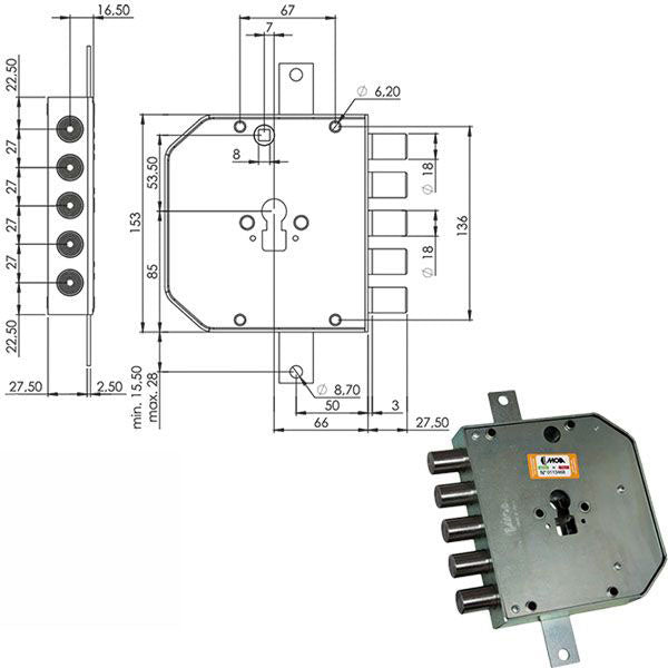 SERRATURA SICUREZZA TRIPLICE CIL.RES653