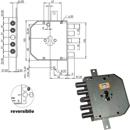 SERRATURA SICUREZZA TRIPLICE CIL.RES654