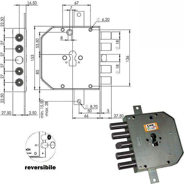 SERRATURA SICUREZZA TRIPL.CIL.RES654+33