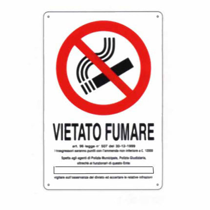 CARTELLO VIETATO FUMARE DL 20x 30 ALLUMINIO