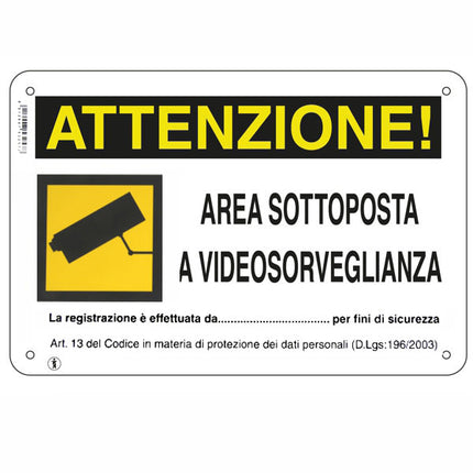 CARTELLO AREA VIDEOSORVEGLIATA    30x 20 PLASTICA