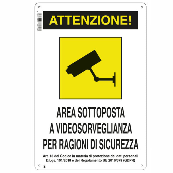 CARTELLO AREA VIDEOSORVEGLIATA    20x 30 PLASTICA