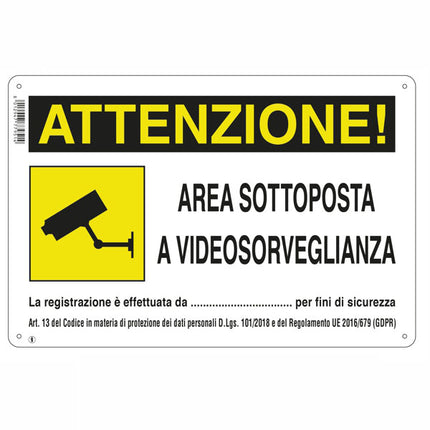 CARTELLO AREA VIDEOSORVEGLIATA    30x 20 PLASTICA